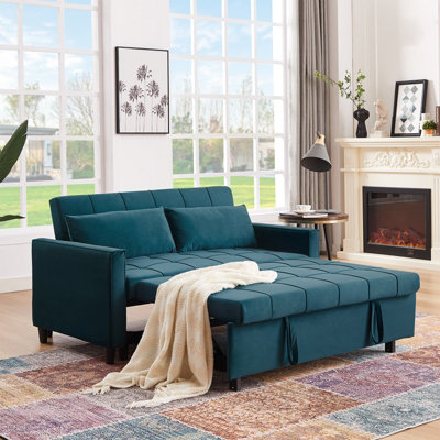 Sofa Bed Double, Convertible 3 in 1 Pull Out Velvet Sofa Bed, 2 Seater ...