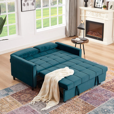 Sofa Bed Double, Convertible 3 in 1 Pull Out Velvet Sofa Bed, 2 Seater ...