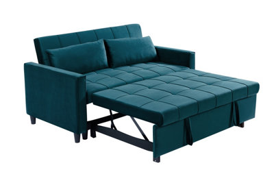 Sofa Bed Double, Convertible 3 in 1 Pull Out Velvet Sofa Bed, 2 Seater ...