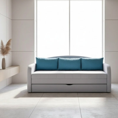 Sofa Bed with Storage Pull Out Sleep Function TENUS II Light Grey and Blue