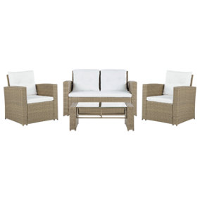 Sofa Set 4 Seater PE Rattan Light Wood LUCA