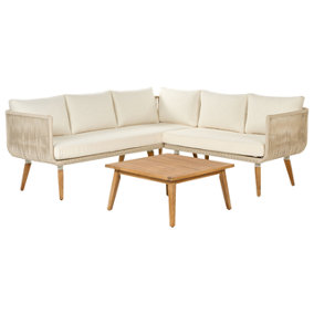 Sofa Set 5 Seater Symmetrical Acacia Wood Beige ALCAMO
