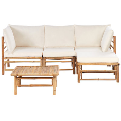 Sofa Set CERRETO Bamboo Wood Off-White 4 Seater