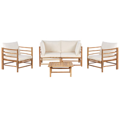 Sofa Set CERRETO Bamboo Wood Off-White 4 Seater