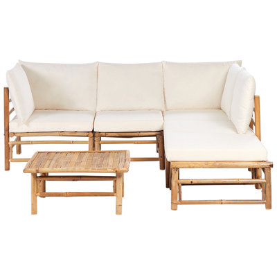 Sofa Set CERRETO Bamboo Wood Off-White 5 Seater