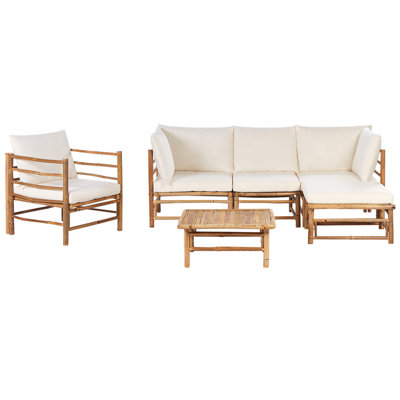 Sofa Set CERRETO Bamboo Wood Off-White 5 Seater