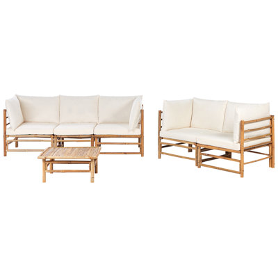 Sofa Set CERRETO Bamboo Wood Off-White 5 Seater