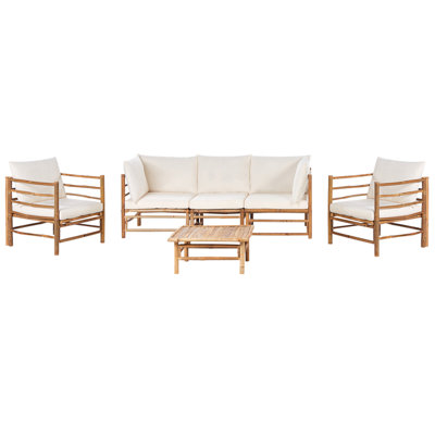 Sofa Set CERRETO Bamboo Wood Off-White 5 Seater