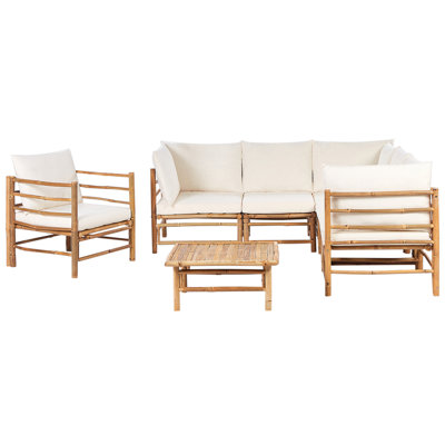 Sofa Set CERRETO Bamboo Wood Off-White 6 Seater