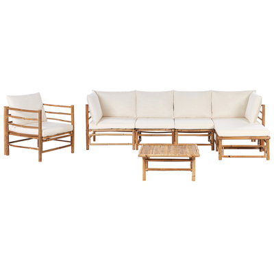 Sofa Set CERRETO Bamboo Wood Off-White 6 Seater