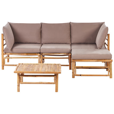 Sofa Set CERRETO Bamboo Wood Taupe 4 Seater