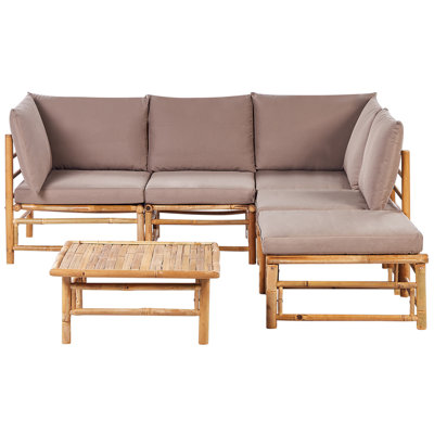 Sofa Set CERRETO Bamboo Wood Taupe 5 Seater