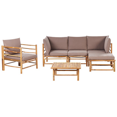 Sofa Set CERRETO Bamboo Wood Taupe 5 Seater