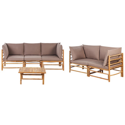 Sofa Set CERRETO Bamboo Wood Taupe 5 Seater