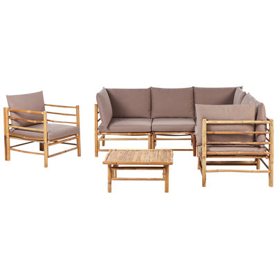 Sofa Set CERRETO Bamboo Wood Taupe 6 Seater