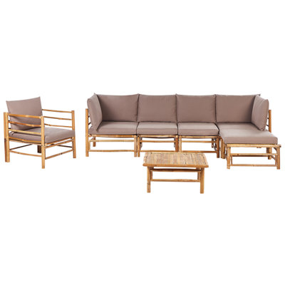 Sofa Set CERRETO Bamboo Wood Taupe 6 Seater