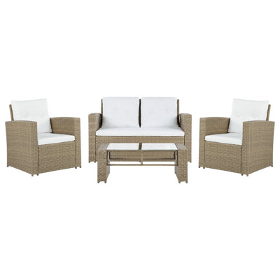 Sofa Set LUCA PE Rattan Light Wood 4 Seater