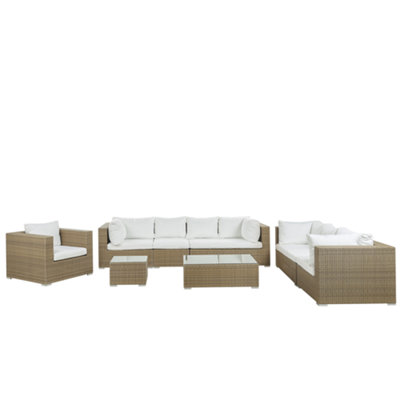 Sofa Set MAESTRO PE Rattan Light Brown 8 Seater