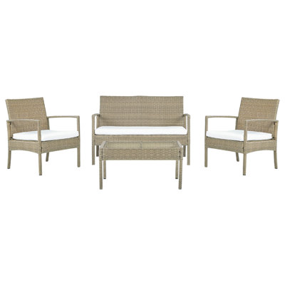 Sofa Set MARSALA PE Rattan Light Wood 4 Seater