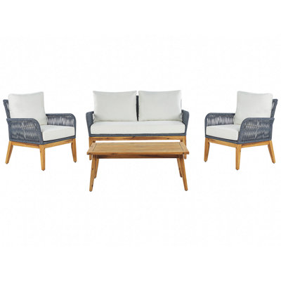 Sofa Set MERANO Acacia Wood Off-White 4 Seater