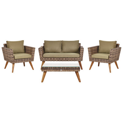 Sofa Set VITTORIA PE Rattan Olive Green 4 Seater