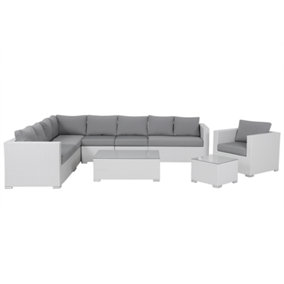 Sofa Set XXL PE Rattan White Reversible 8 Seater