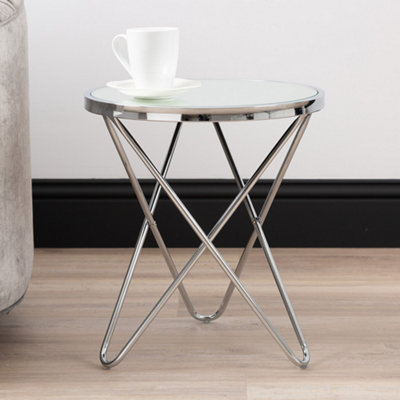 Sofa Side Table for Living Room Furniture, 50cm Metal Bedside Table, Glass Top End Table