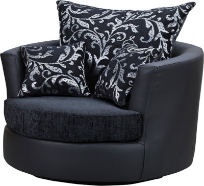 Sofas and More Large Swivel Round Cuddle Chair Fabric Chenille Leather ...