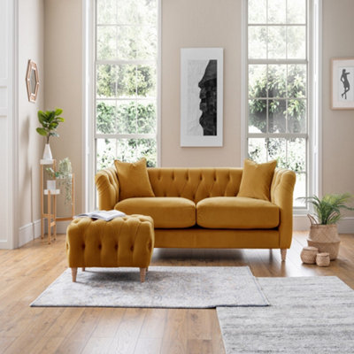 Sofas Express Carlton Ochre Yellow Velvet  3 Seater Sofa