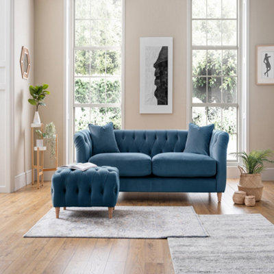 Sofas Express Carlton Sky Blue Velvet 3 Seater Sofa DIY at B&Q