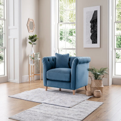 Pale blue velvet online armchair