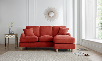 Sofas Express Tenby Apricot Red Right Hand Chaise Tailored Pleat Manhattan Sofa