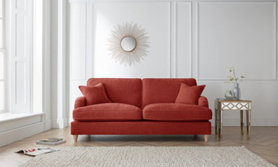 Sofas Express Tenby Apricot Red Tailored Pleat Manhattan 3 Seater Sofa