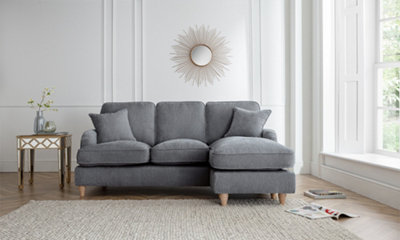 Sofas Express Tenby Charcoal Grey Right Hand Chaise Tailored Pleat Manhattan Sofa