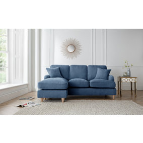 Sofas Express Tenby Navy Blue Left Hand Chaise Tailored Pleat Manhattan Sofa