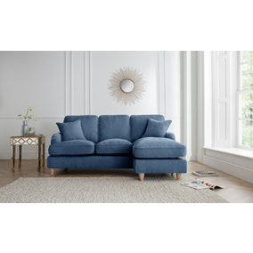 Sofas Express Tenby Navy Blue Right Hand Chaise Tailored Pleat Manhattan Sofa