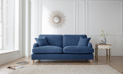 Sofas Express Tenby Navy Blue Tailored Pleat Manhattan 3 Seater Sofa