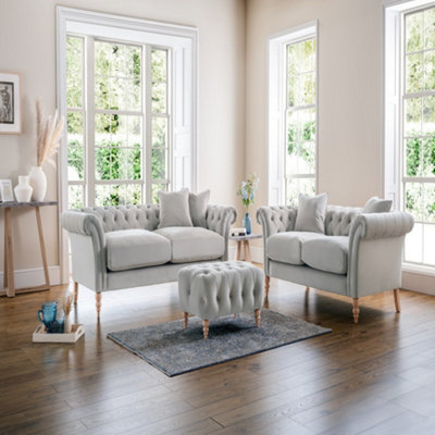 Sofas Express Tulip Chalk Grey Velvet 2 Seater Sofa DIY at B&Q