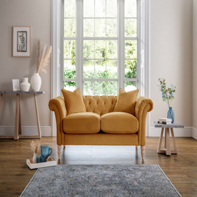Sofas Express Tulip Ochre Yellow Velvet  2 Seater Sofa
