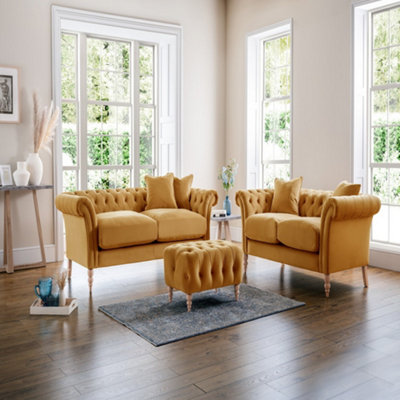 Sofas Express Tulip Ochre Yellow Velvet 3 Seater Sofa