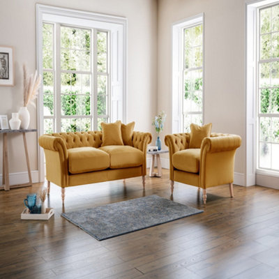 Sofas Express Tulip Ochre Yellow Velvet Armchair