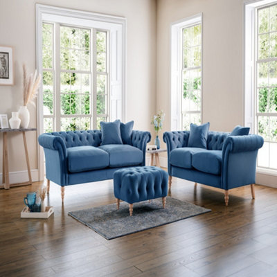 Sofas Express Tulip Sky Blue Velvet  2 Seater Sofa