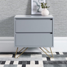 Sofia 2 Drawer Bedside Harbour Mist With Brass Steel Feet