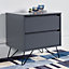 Sofia 2 Drawer Steel Grey Bedside Table With Black Feet