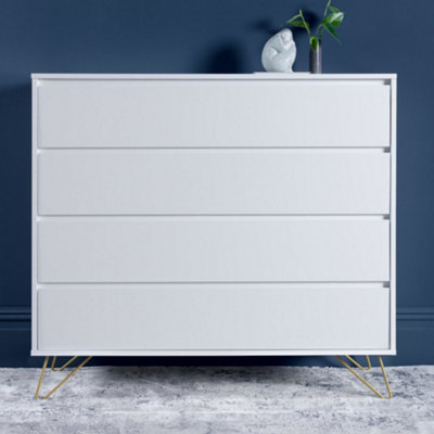 Sofia 4 Drawer Chest White With Brass Steel Feet