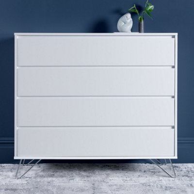 Sofia 4 Drawer Chest White With Stainless Steel Feet