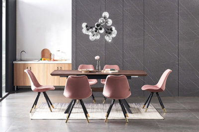 Dining table with store pink velvet chairs