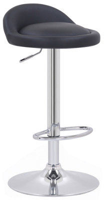 Sofia Breakfast Bar Stool, Chrome Footrest, Height Adjustable Swivel Gas Lift, Home Bar & Kitchen Faux-Leather Barstool, Black