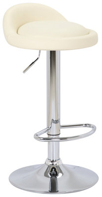 Sofia Breakfast Bar Stool, Chrome Footrest, Height Adjustable Swivel Gas Lift, Home Bar & Kitchen Faux-Leather Barstool, Cream