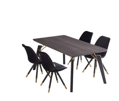 Sofia Cosmo Black LUX Dining Set with 4 Black Velvet Chairs